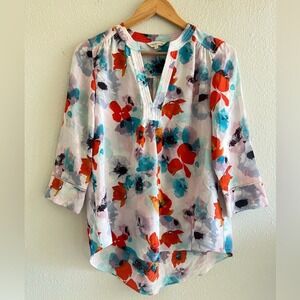 Rebecca Taylor 100% Silk Floral Top Size 2 Poppy Sheer Boho Office Casual